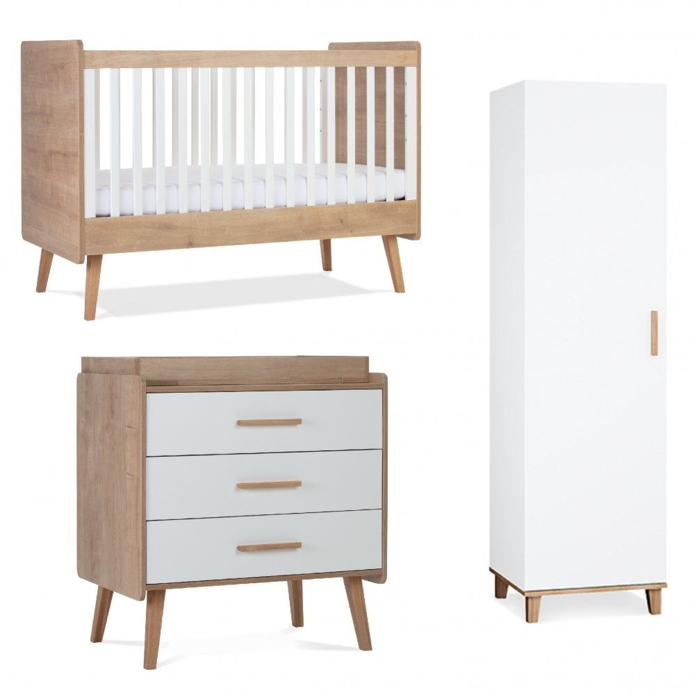 SILVER CROSS Westport Cot bed, Dresser and Wardrobe "Natural/White" - Free Deluxe Spring Mattress
