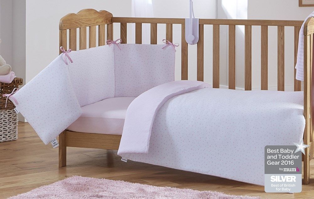 CLAIRE DE LUNE Stars & Stripes Cot Bed Quilt & Bumper Bedding Set - Pink