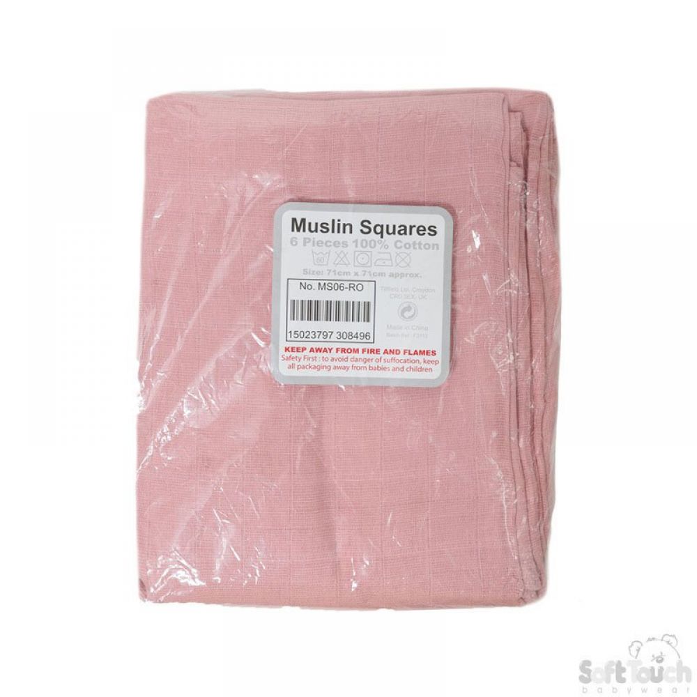 SOFT TOUCH Muslin Squares 6PK "Pink"