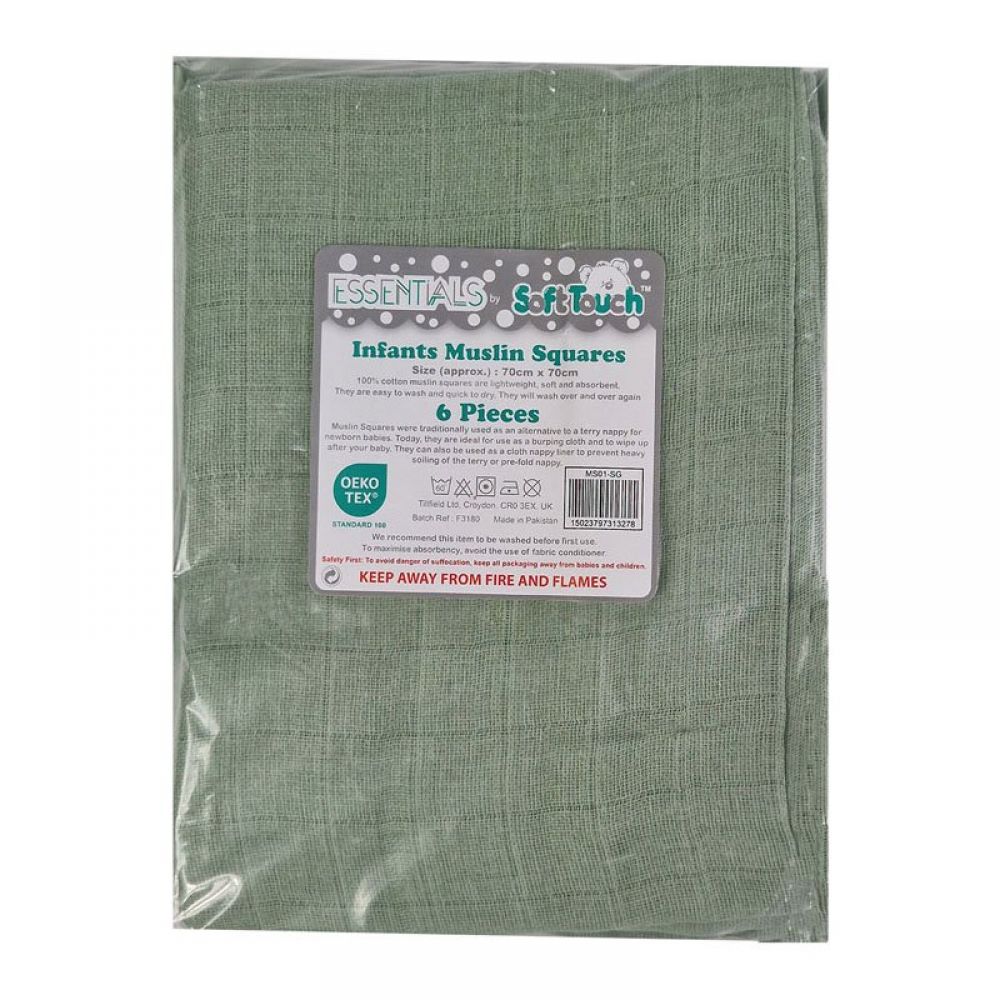 SOFT TOUCH Muslin Squares 6PK "Sage"