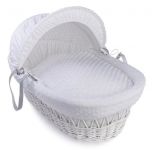 CLAIR DE LUNE Wicker Moses Basket White with White Dimple Drapes